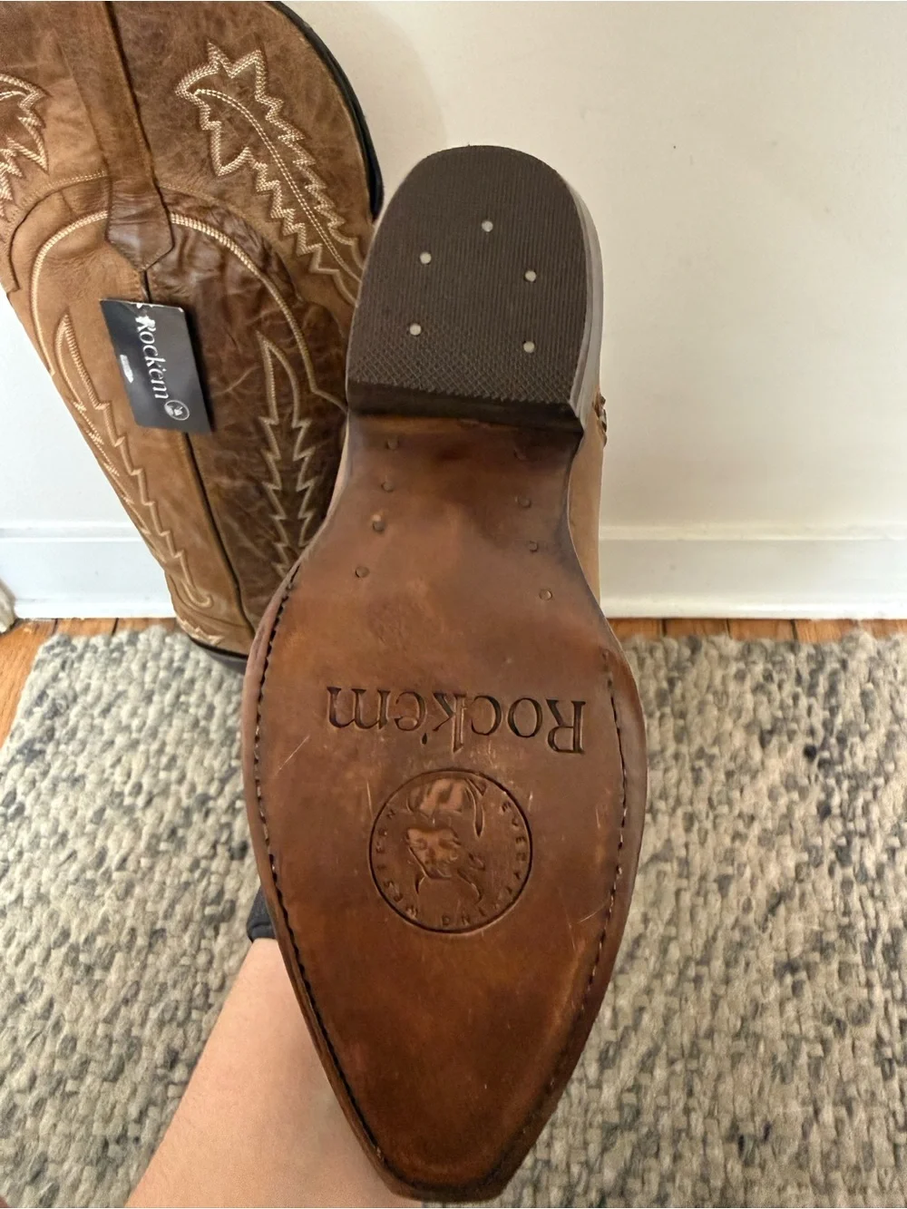 Rockport Tan Embroidered Over-the-Knee Western Boots